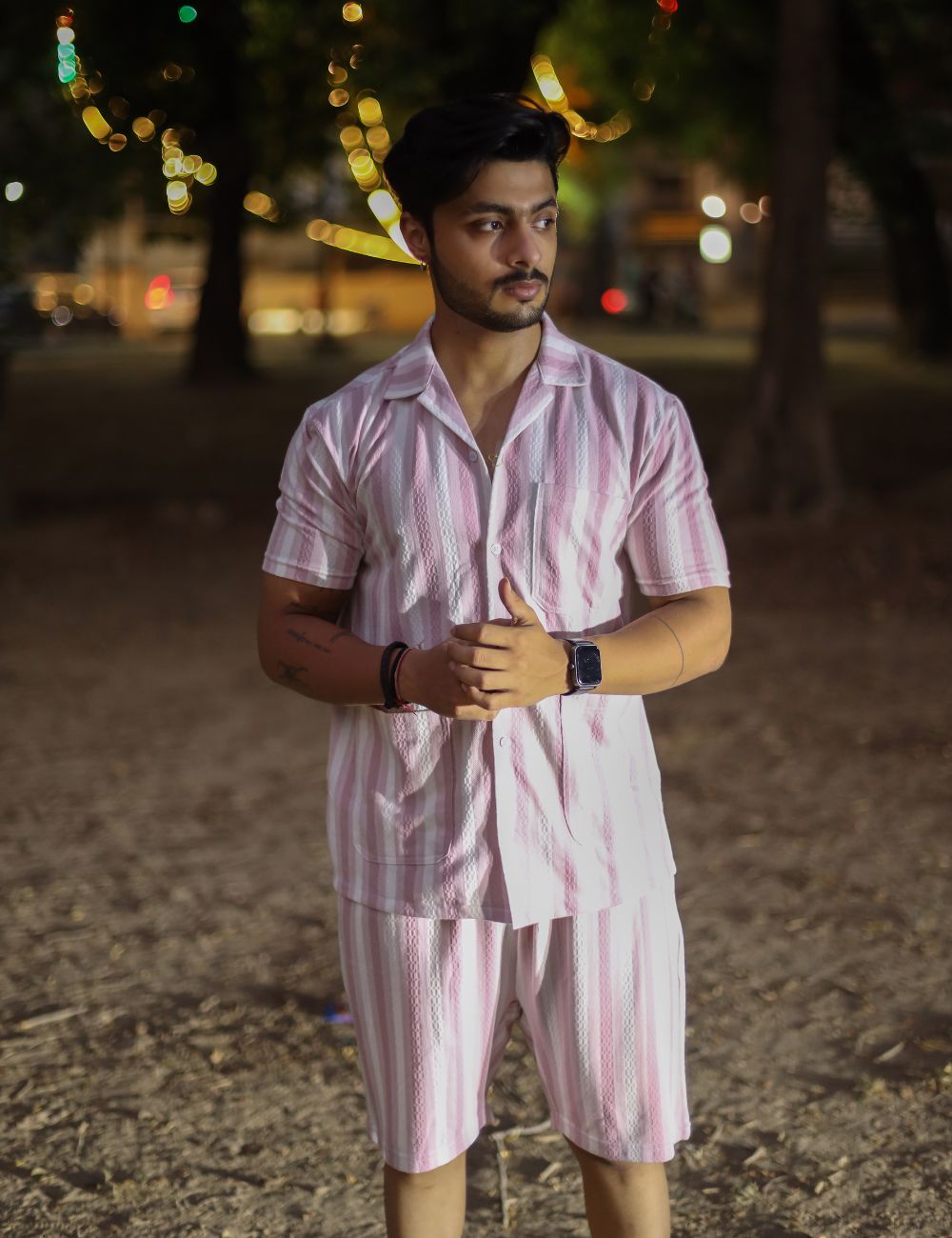 Sunny stripped set 3 pocket striped shirt half sleeve